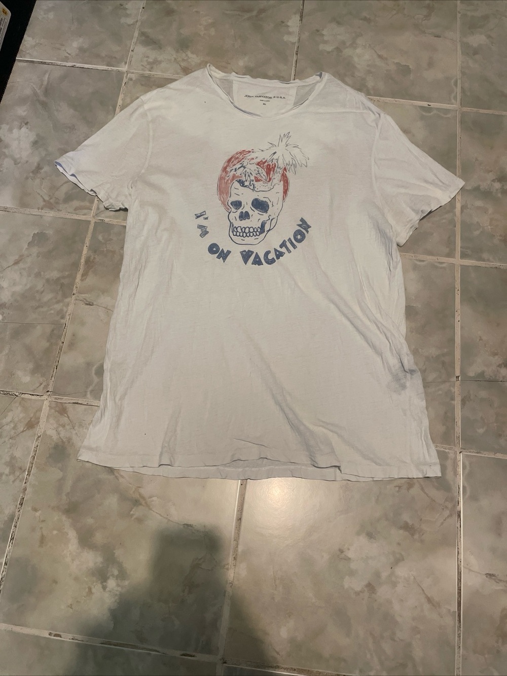 John Varvatos Star USA “I’m On Vacation” Skull Palm Trees T-Shirt SZ XL